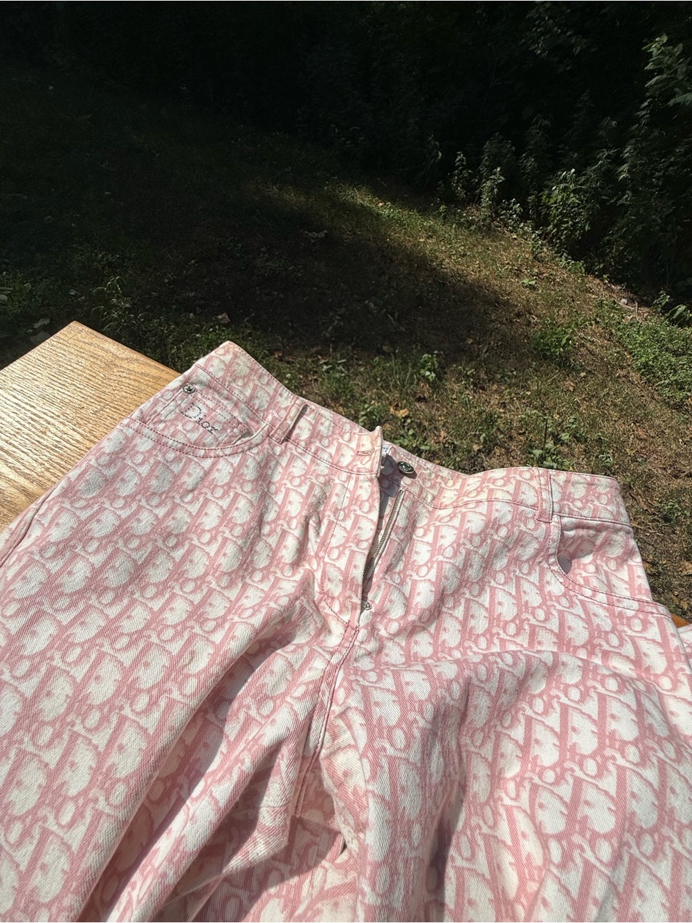 Christian Dior Pink and White Logo Jacquard Jeans